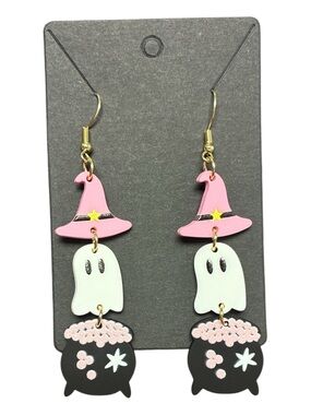 Halloween Ghost & Witch Hat Dangle Earrings